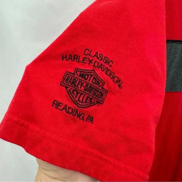 Fanatics Mens Promotional Harley Davidson Shirt XL Red Gray Button Short Sleeved - Picture 4 of 9